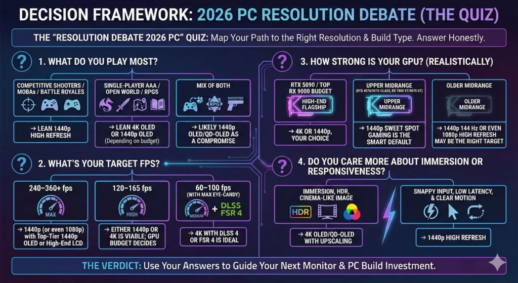 Master 1440p vs 4K Gaming in 2026 5 Decision Framework Infographic