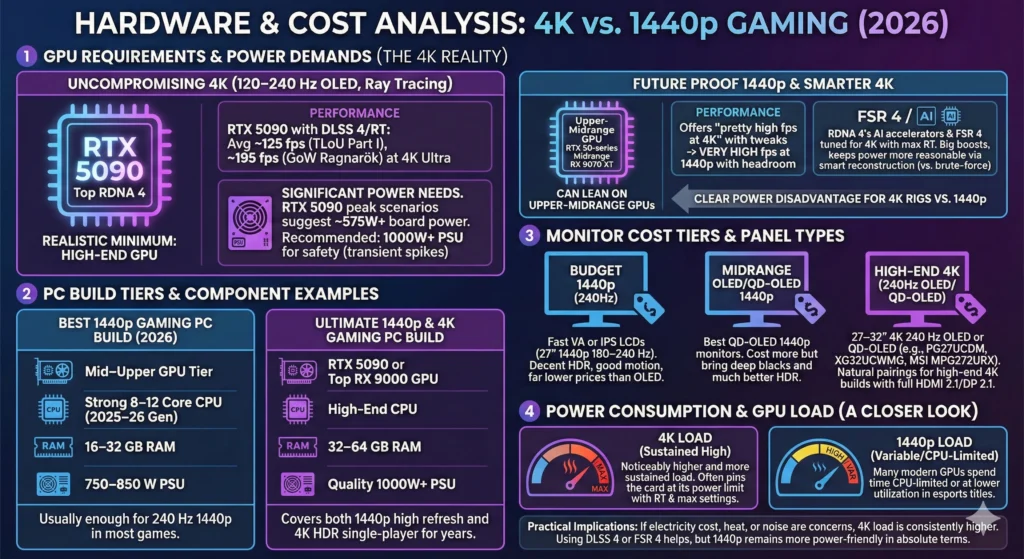 Master 1440p vs 4K Gaming in 2026 4 Hardware & Cost Analysis Infographic