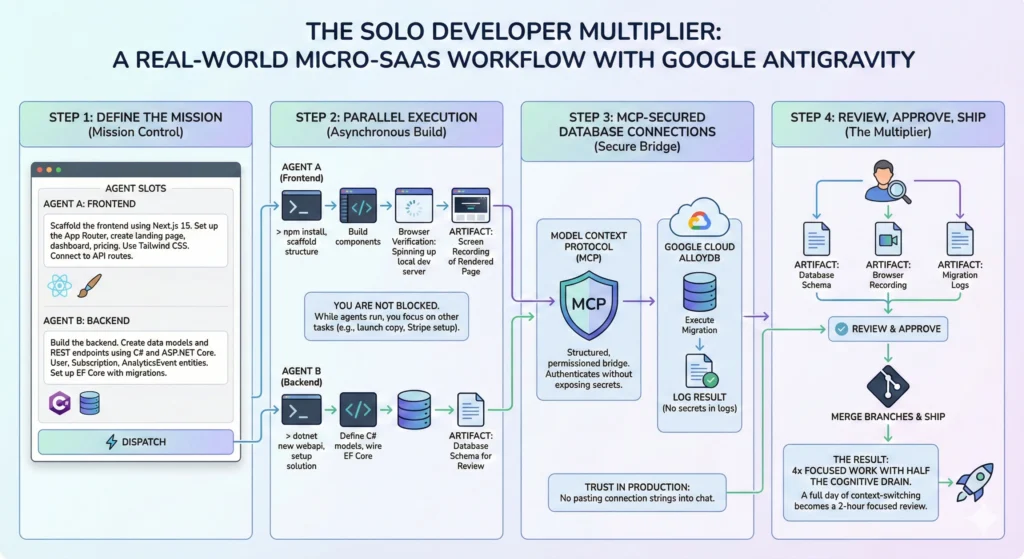 Unleash Google Antigravity: The Ultimate Agentic IDE for Devs 3 Micro-SaaS Workflow Infographic