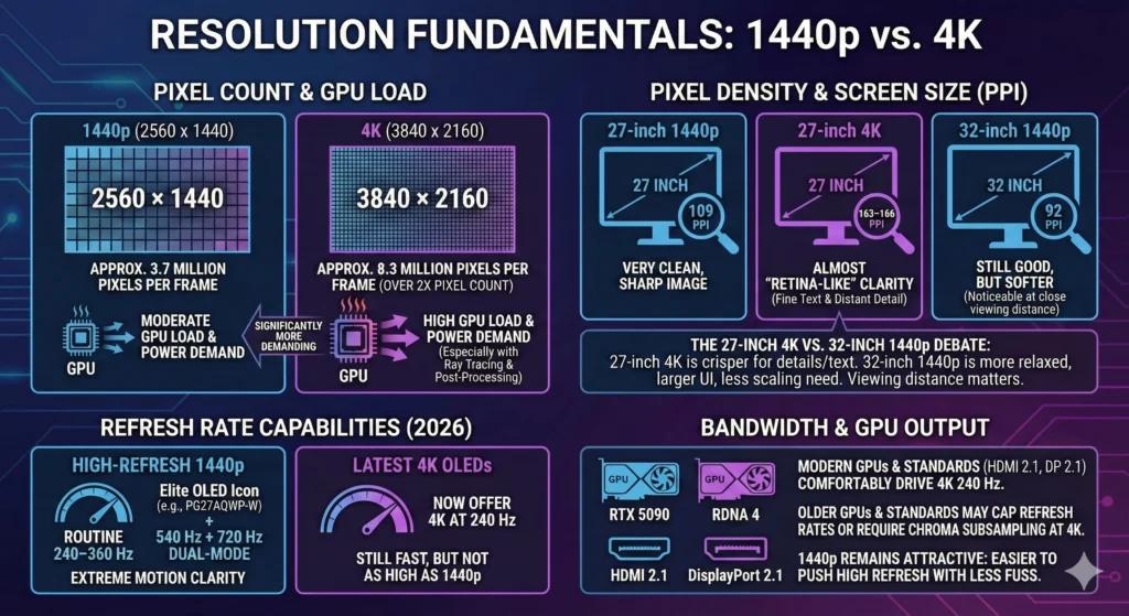 Master 1440p vs 4K Gaming in 2026 2 Resolution Fundamentals Infographic