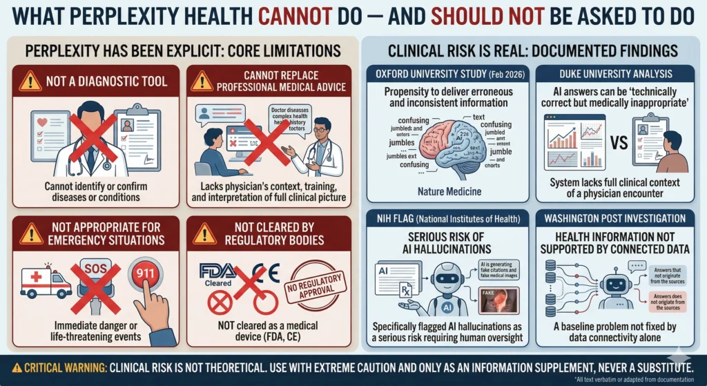 Perplexity Health: The Powerful AI Health Agent Explained 3 What Perplexity Health Cannot Do Infographic