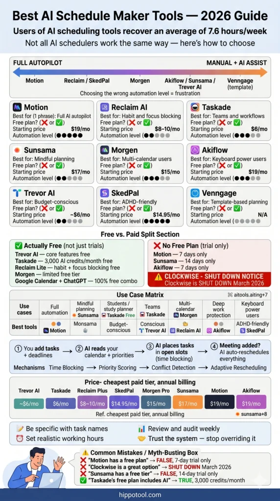Best AI Schedule Maker Tools Compared (Free & Premium) — 2026 Guide