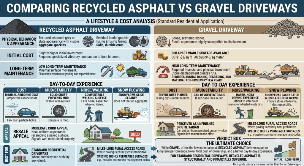 Smart, Affordable Recycled Asphalt Driveway Guide 2 Recycled Asphalt Driveway Cost vs Gravel Infographic