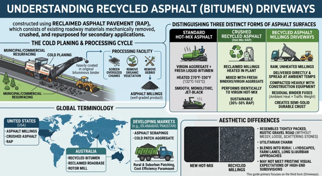 Smart, Affordable Recycled Asphalt Driveway Guide 1 What Is a Recycled Asphalt (Bitumen) Driveway Infographic