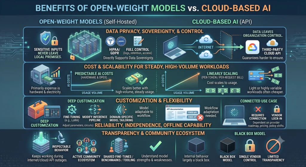 Benefits of Open-Weight Models vs Cloud-Based AI Infographic