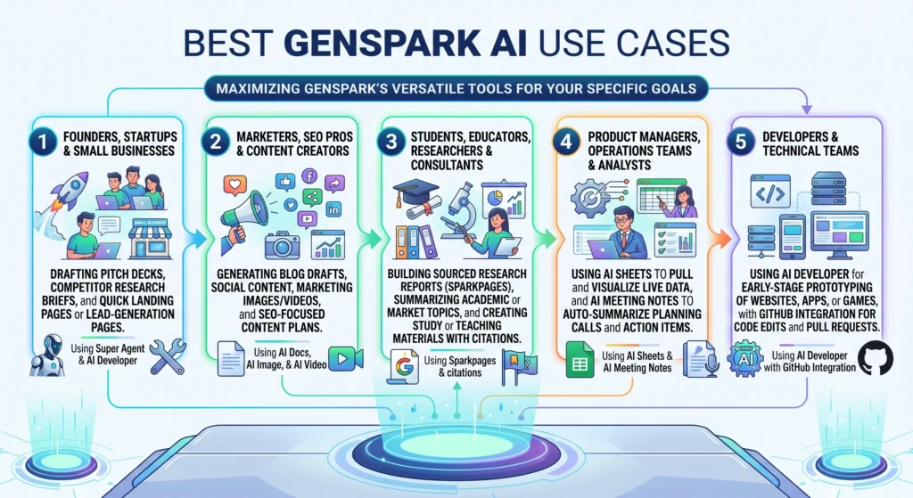 Best Genspark AI Use Cases Infographic