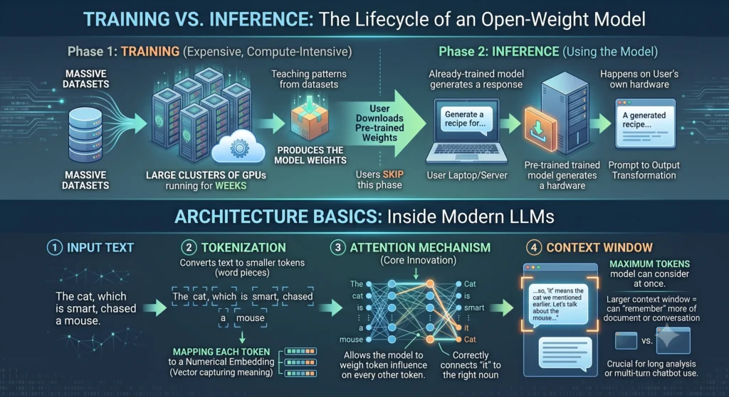 How Open-Weight Models Work (Technical Overview) Infographic