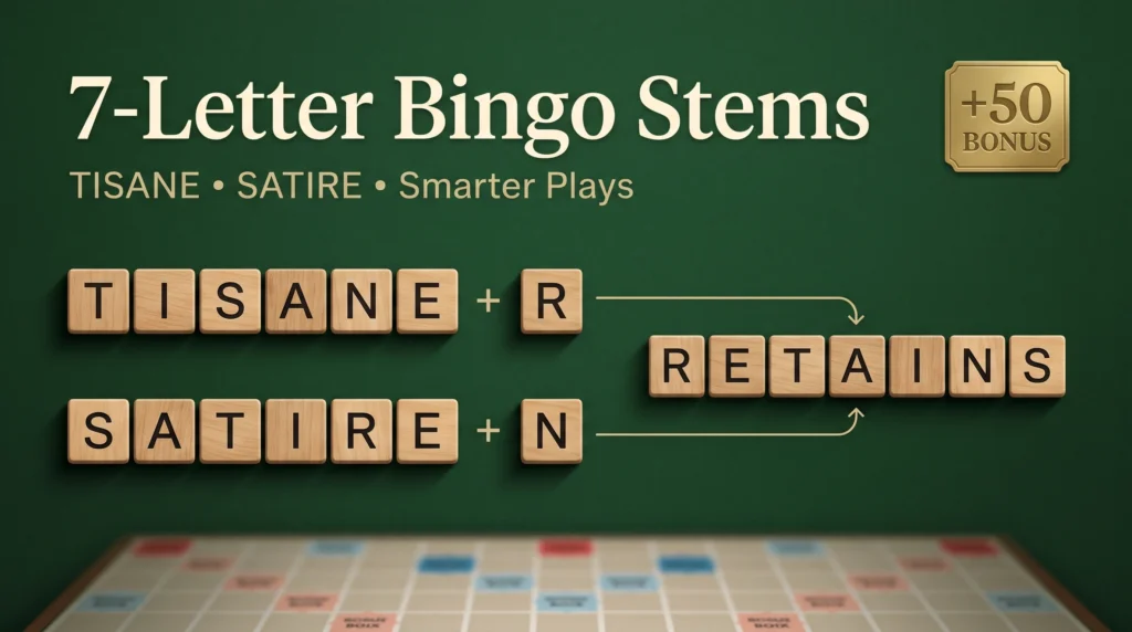 Scrabble 7-Letter Bingo Stems TISANE, SATIRE and Smarter Bonus Plays